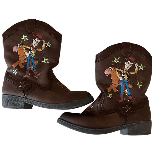 Toy Story Brown Cowboy Boots with Cartoon Design Size 10 EUC - Picture 4 of 9
